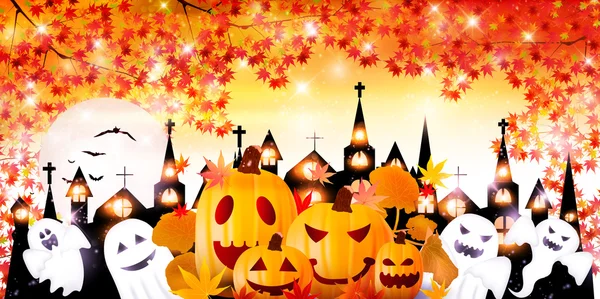 Halloween pompoen herfst bladeren achtergrond — Stockvector
