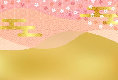 Kiraz Çiçeği Japon desenli yeni yıl kartı arkaplanı