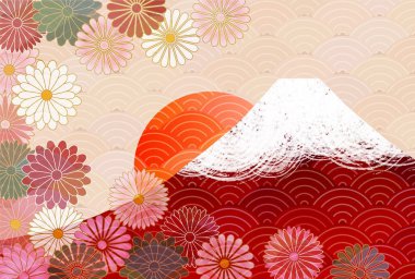 Mt. Fuji Yeni Yıl Kartı Japon şablonu