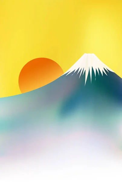 Fuji Újévi Kártya Napfelkelte Háttér — Stock Vector
