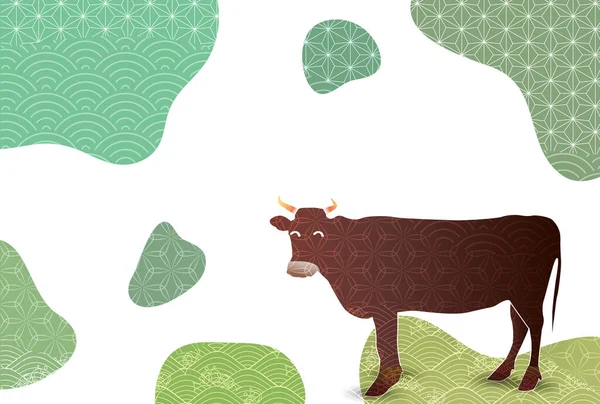 Kráva Nový Rok Karta Zvěrokruh Pozadí — Stockový vektor