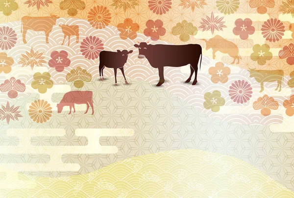 牛の新年カード干支の背景 — ストックベクタ