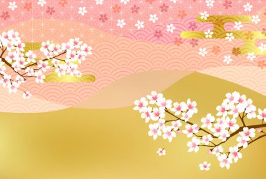 Kiraz Çiçeği Japon desenli yeni yıl kartı arkaplanı