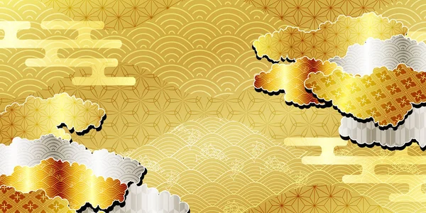 Japans Patroon Nieuwjaarskaart Goud Achtergrond — Stockvector