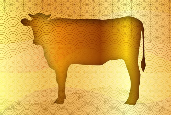 Mucca Carta Capodanno Sfondo Zodiacale — Vettoriale Stock