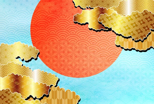 Sunrise Carte Nouvel Fond Motif Japonais — Image vectorielle