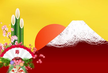 Mt. Fuji Yeni Yıl Kartı Japon şablonu