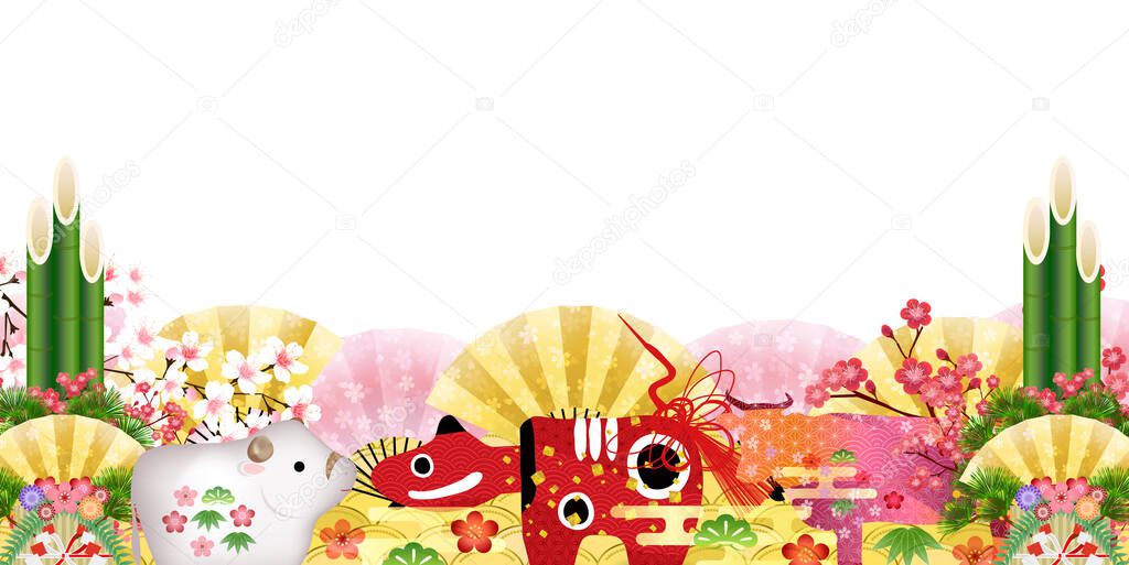 Cow New Year's card Japanese pattern background