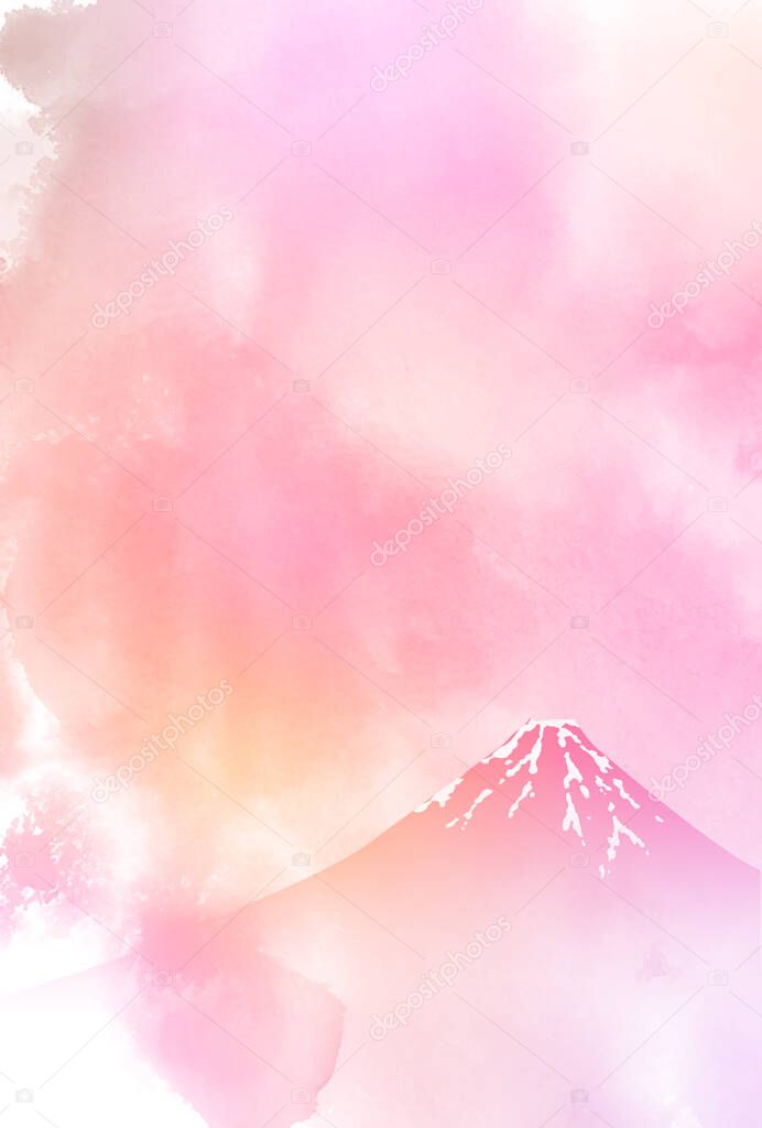 Mt. Fuji New Year's card watercolor background