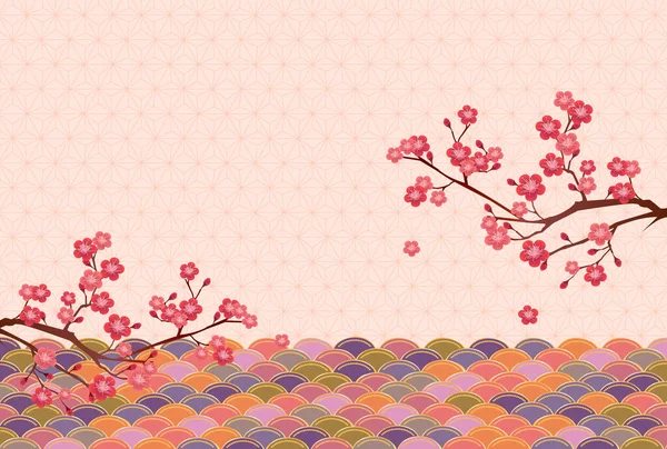 Pflaume Neujahrskarte Japanisches Muster Hintergrund — Stockvektor