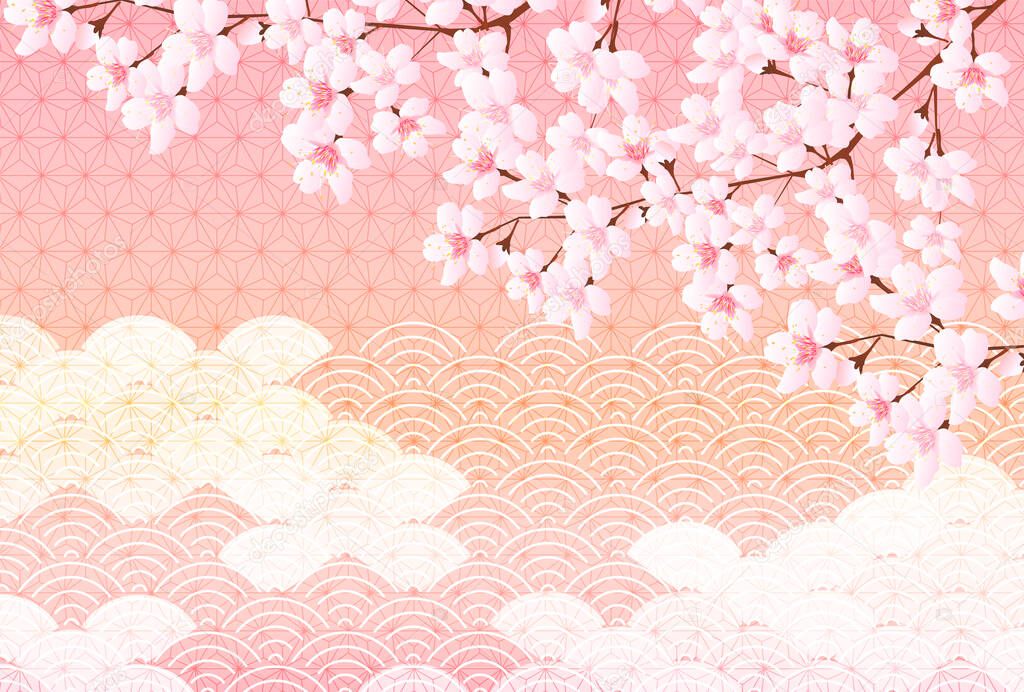 Cherry Blossoms Japanese pattern New Year's card background