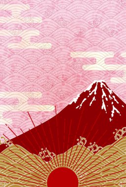 Mt. Fuji Japanese pattern New Year's card background clipart