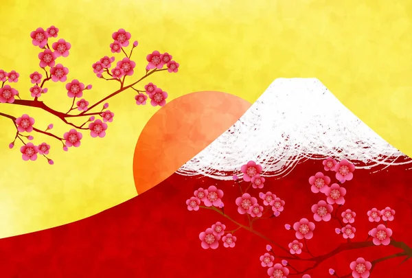 Pflaumenbaum Fuji Neujahrskarte Hintergrund — Stockvektor