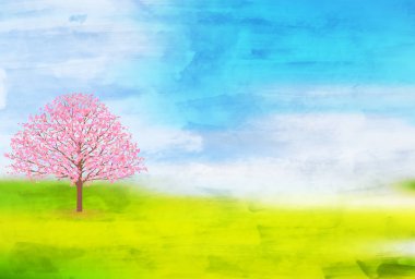 Kiraz çiçekli bahar manzarası arka planı