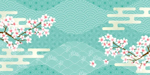 Cherry Tree Japanese Pattern Spring Background — Stock Vector