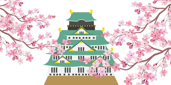 Osaka Castle Cherry Blossom Background — Stock Vector