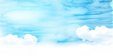 Gökyüzü bulutları mavi suluboya manzara