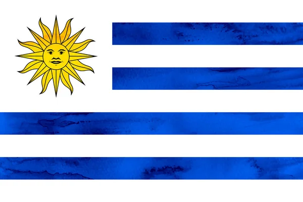 Uruguay National Flagga Akvarell Japanskt Papper — Stock vektor