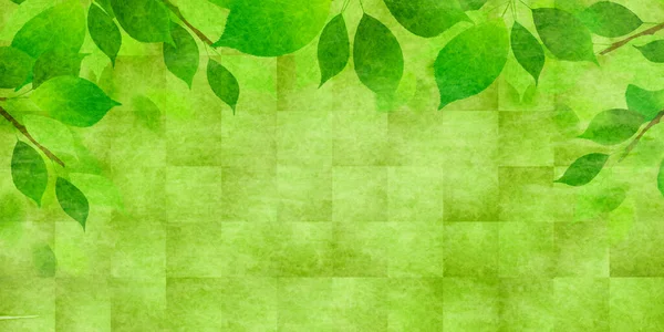 Taze Yeşil Yaprak Japon Kağıt Arka Planı — Stok Vektör