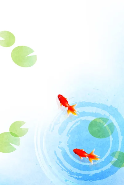 Goldfish Plantas Aquáticas Verão Saudações Fundo —  Vetores de Stock