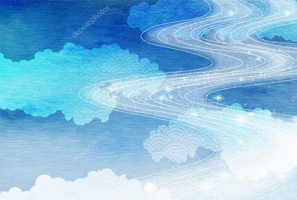 Japanese pattern Milky Way blue background 