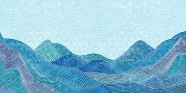 Deniz dalgası Japon desenli Yaz tebrik kartı 