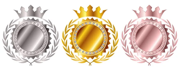 王冠メダルローレルゴールドアイコン — ストックベクタ
