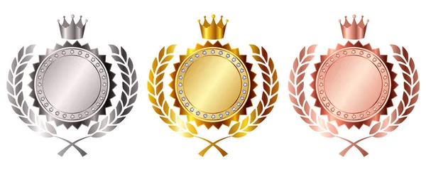 Crown Medal Laurel Gold Icon — Stock Vector