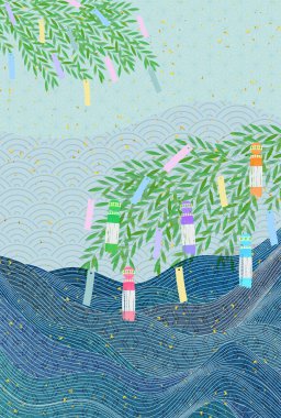 Tanabata yaz bambu deniz arka planı 