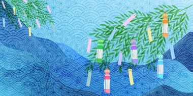 Tanabata yaz bambu deniz arka planı 