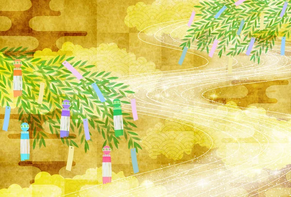 Tanabata Nyár Bambusz Tenger Háttér — Stock Vector