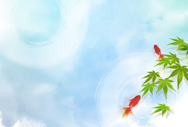 Japon Balığı yaz mevsimi Akçaağaç arka planını selamlıyor 