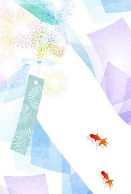 Yaz havai fişekleri Japon balığı arka planını selamlıyor. 