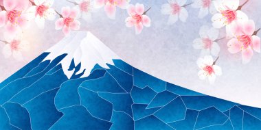 Mt. Fuji Japonya kiraz çiçeği arka planı 