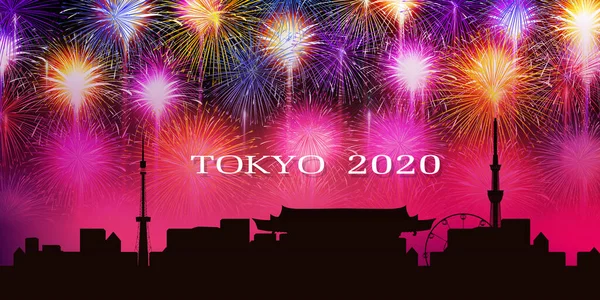 Tokyo 2020 Feux Artifice Arrière Plan Lumineux — Image vectorielle