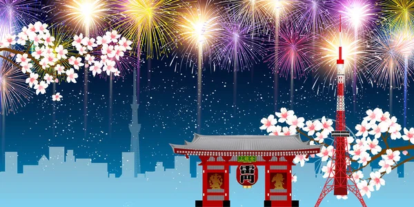 Tokio 2020 Feuerwerk Licht Hintergrund — Stockvektor