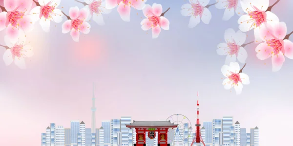 Tokyo Fleurs Cerisier Fond Paysage — Image vectorielle