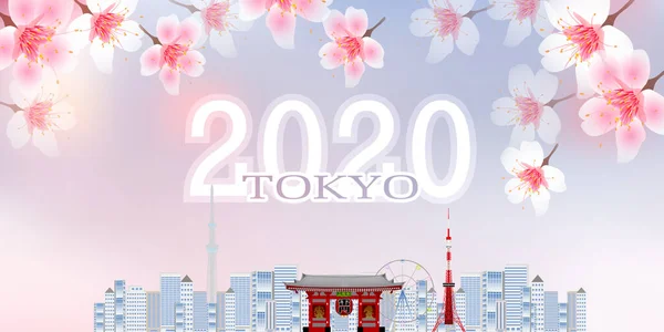 Tokio 2020 Fondo Flor Cerezo — Vector de stock