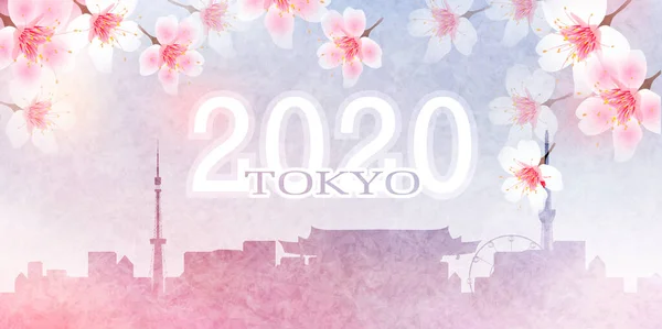 Tóquio 2020 Fundo Flor Cereja — Vetor de Stock