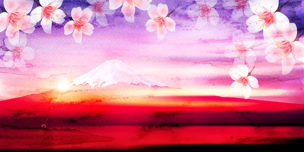Όρος Fuji Ιαπωνία Ανθός Κερασιάς Φόντο — Διανυσματικό Αρχείο