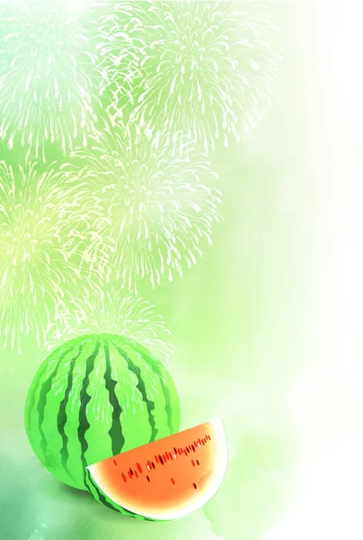 Sommergrüße Feuerwerk Wassermelone Hintergrund — Stockvektor