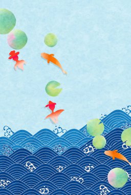 Summer greeting goldfish Japanese pattern background  clipart