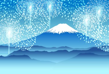 Mt. Fuji havai fişek gece gökyüzü manzarası 