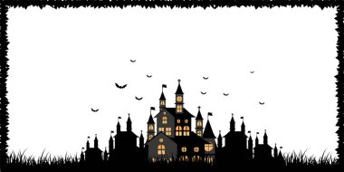 Cadılar Bayramı kalesi yarasa sonbahar arka planı 