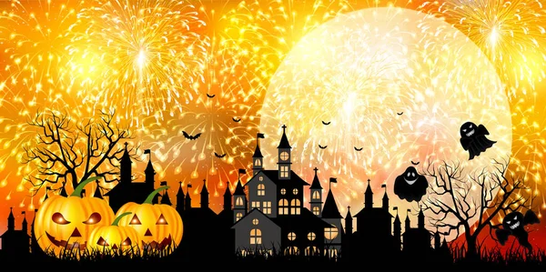 Halloween Pompoen Kasteel Herfst Achtergrond — Stockvector