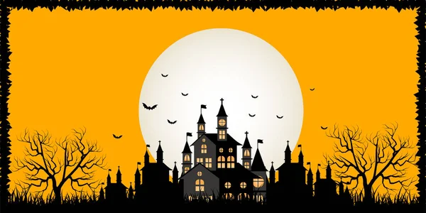 Halloween Castelo Fundo Lua Cheia — Vetor de Stock