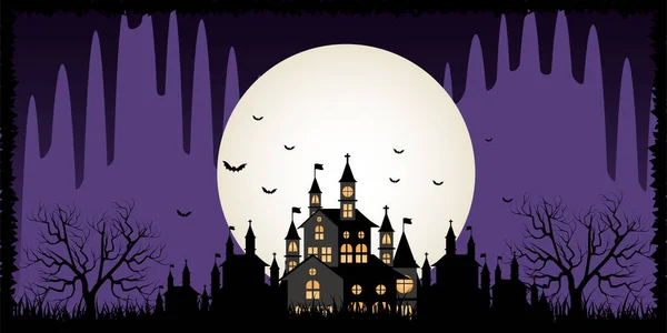 Halloween Kasteel Volle Maan Achtergrond — Stockvector