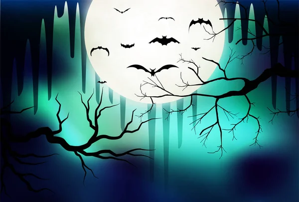 Halloween Night Sky Full Moon Background — Stock Vector