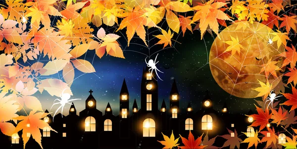 Halloween Outono Folhas Castelo Fundo — Vetor de Stock
