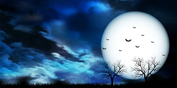 Cadılar Bayramı Dolunay Gecesi Gökyüzü Arka Planı — Stok Vektör